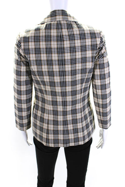 Bailey 44 Womens Plaid One Button Blazer Jacket Beige Black Cotton Size 0