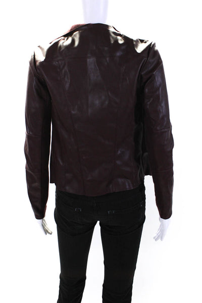 Bagatelle Womens Open Front Waterfall Faux Leather Jacket Burgundy Size XS