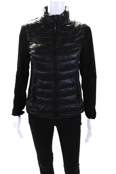 Marc New York Womens Lightweight Full Zip Lycra Sleeve Puffer Jacket Black XS