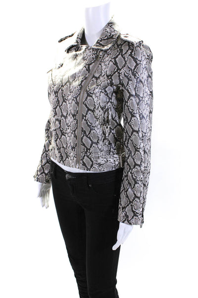 Blank NYC Womens Snakeskin Print Faux Leather Moto Jacket Taupe White Size XS