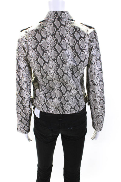 Blank NYC Womens Snakeskin Print Faux Leather Moto Jacket Taupe White Size XS