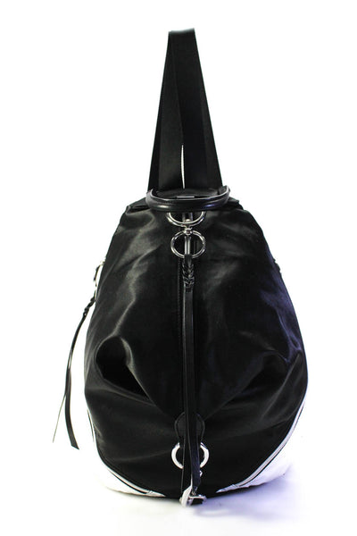 Rebecca Minkoff Womens Nylon Metallic Trim Zip Top Small Black Backpack Handbag