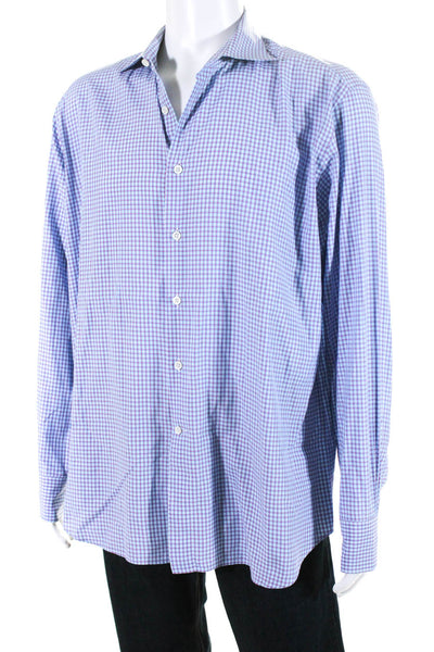 Canali Mens Blue Red Plaid Cotton Collar Long Sleeve Button Down Dress Size 17.5