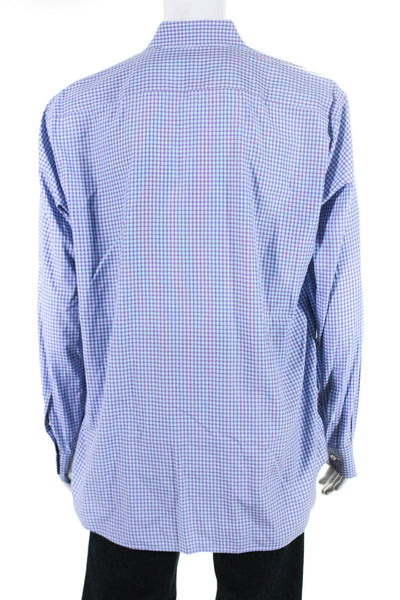 Canali Mens Blue Red Plaid Cotton Collar Long Sleeve Button Down Dress Size 17.5