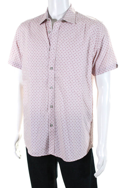 Ted Baker London Mens Button Front Short Sleeve Geometric Shirt Red White Size 4