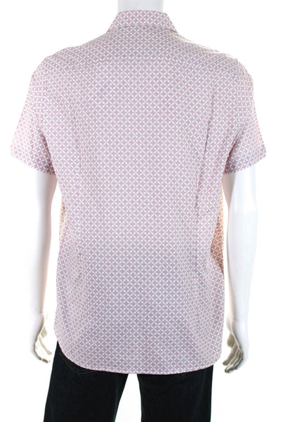 Ted Baker London Mens Button Front Short Sleeve Geometric Shirt Red White Size 4