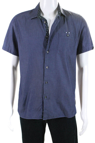 Ted Baker London Mens Button Up Argyle Dotted Short Sleeve Shirt Blue Size 4