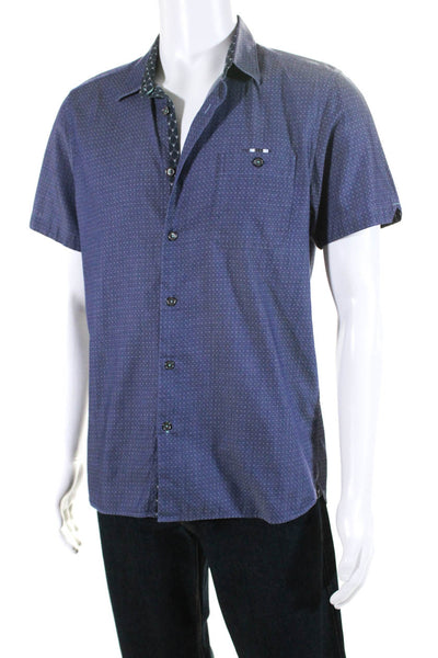 Ted Baker London Mens Button Up Argyle Dotted Short Sleeve Shirt Blue Size 4