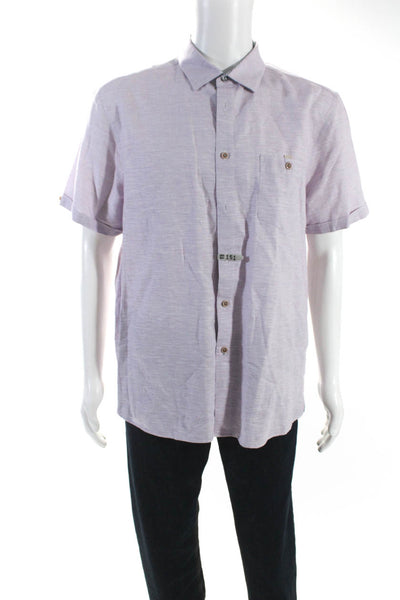 Ted Baker London Mens Cotton Collared Short Sleeve Button Up Shirt Purple Size 6