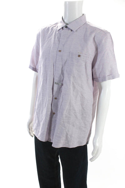 Ted Baker London Mens Cotton Collared Short Sleeve Button Up Shirt Purple Size 6