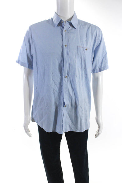 Ted Baker London Mens Cotton Collared Short Sleeve Button Down Shirt Blue Size 6