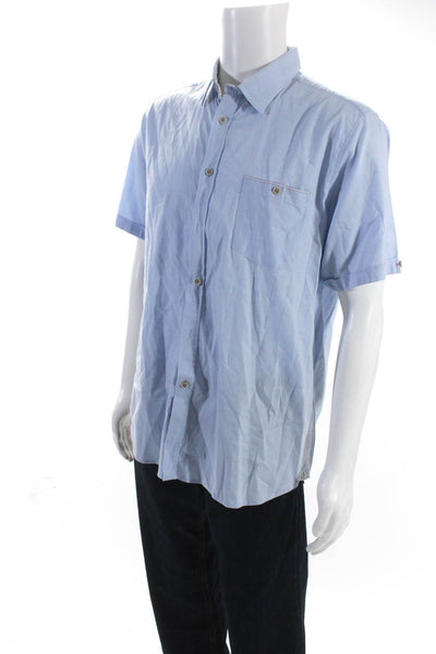 Ted Baker London Mens Cotton Collared Short Sleeve Button Down Shirt Blue Size 6