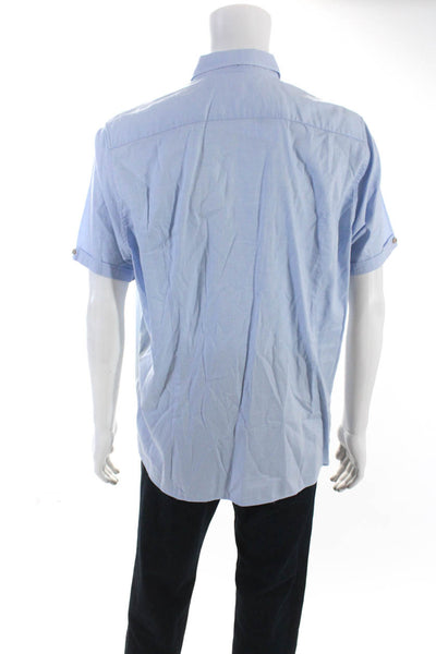 Ted Baker London Mens Cotton Collared Short Sleeve Button Down Shirt Blue Size 6