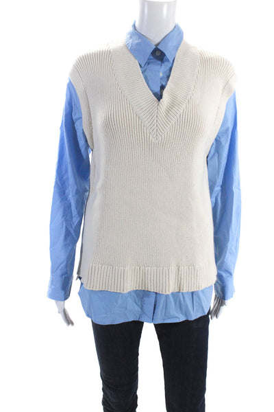 Derek Lam 10 Crosby Womens Cotton Collar Blouse Sweater Vest Combo Blue Size XS