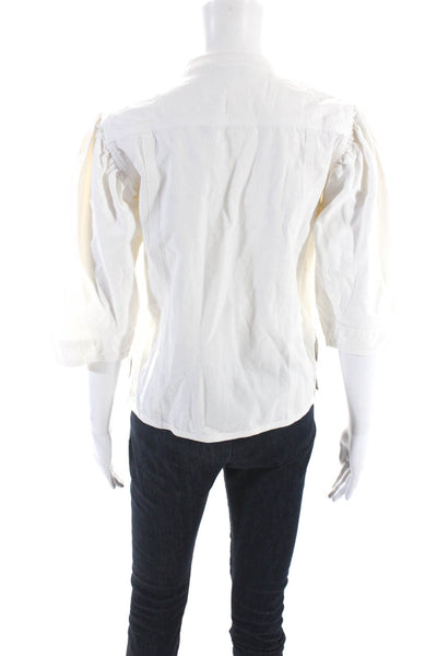 Sea Womens Cotton Woven Lace Up V-Neck Puff Sleeve Blouse Top White Size XXS