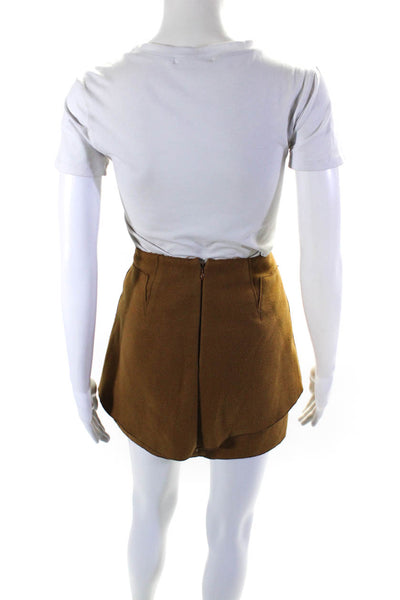 Meadow Rue Women's Zip Closure Leather Trim Buckle Mini Skirt Brown Size 0