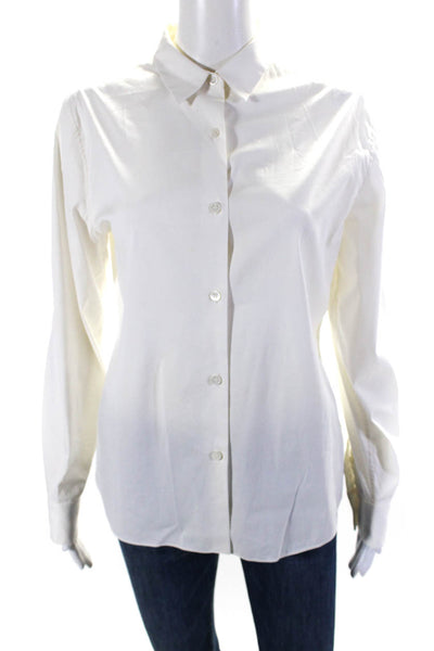 Theory Womens White Cotton Collar Long Sleeve Button Down Blouse Top Size M