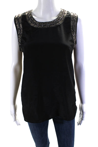 Generation Love Womens Back Zip Beaded Crystal Trim Boxy Top Black Size Medium