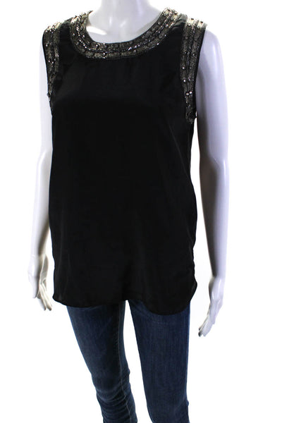 Generation Love Womens Back Zip Beaded Crystal Trim Boxy Top Black Size Medium