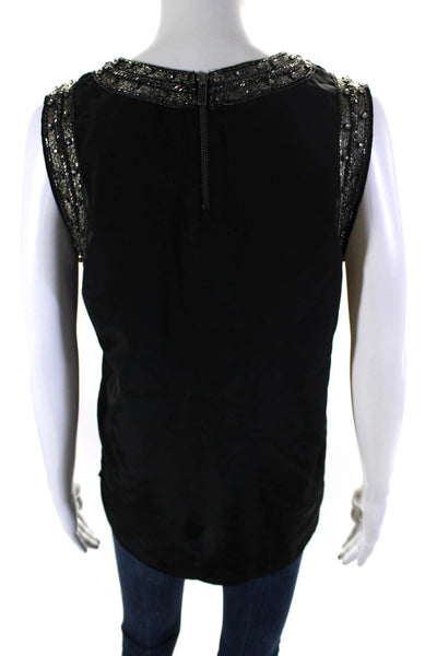 Generation Love Womens Back Zip Beaded Crystal Trim Boxy Top Black Size Medium