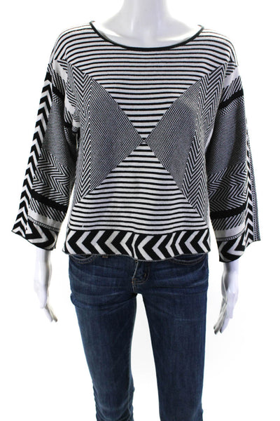 Tess Giberson Womens Oversized Striped Check Sweater White Black Size Small