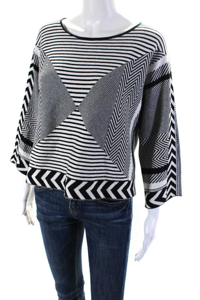 Tess Giberson Womens Oversized Striped Check Sweater White Black Size Small