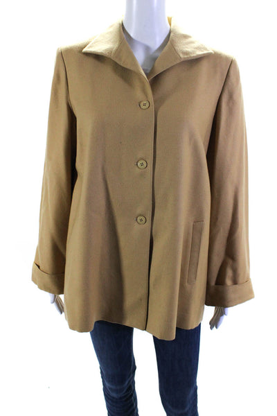 Alfred Sung Womens Long Sleeve Button Front Collared Jacket Brown Wool Size 6