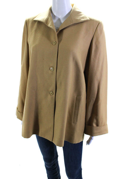 Alfred Sung Womens Long Sleeve Button Front Collared Jacket Brown Wool Size 6