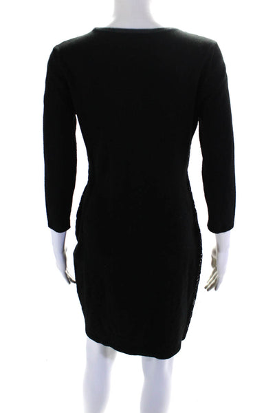 Vince Camuto Womens 3/4 Sleeve Scoop Neck Lace Trim Knit Dress Black Gray Small