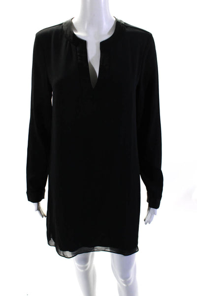 BCBGMAXAZRIA Womens Long Sleeve Sheer Overlay Crepe Dress Black Size XS