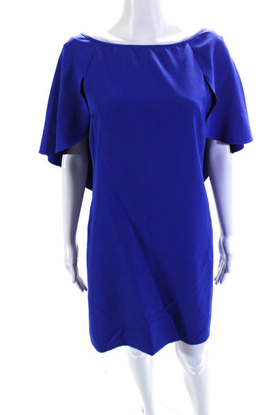 Milly Womens Side Zip Short Sleeve Scoop Neck Shift Dress Royal Blue Size 6