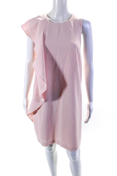 Chelsea 28 Womens Back Zip Crew Neck Ruffled Shift Dress Blush Pink Size 6