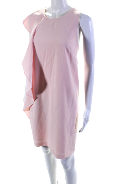 Chelsea 28 Womens Back Zip Crew Neck Ruffled Shift Dress Blush Pink Size 6