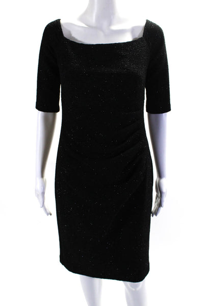 Eliza J Womens Back Zip Short Sleeve Metallic Knit Sheath Dress Black Size 6