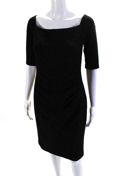 Eliza J Womens Back Zip Short Sleeve Metallic Knit Sheath Dress Black Size 6