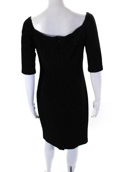 Eliza J Womens Back Zip Short Sleeve Metallic Knit Sheath Dress Black Size 6