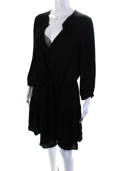 Rebecca Taylor Womens Long Sleeve V Neck Drawstring Silk Dress Black Size 4
