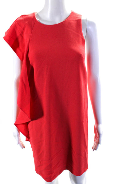 Chelsea 28 Womens Back Zip Crew Neck Ruffled Shift Dress Coral Pink Size 6