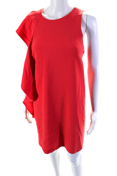 Chelsea 28 Womens Back Zip Crew Neck Ruffled Shift Dress Coral Pink Size 6