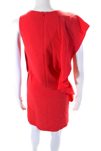 Chelsea 28 Womens Back Zip Crew Neck Ruffled Shift Dress Coral Pink Size 6