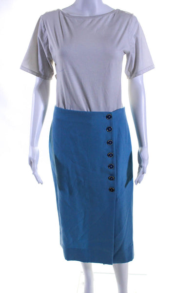 Marc Jacobs Runway 2019 Womens Button Front Midi Wrap Pencil Skirt Blue Size 4