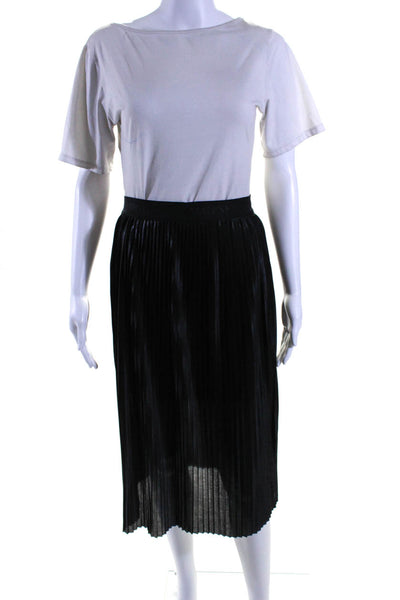 By Malene Birger Womens Elastic Waist Pleated Satin Midi A Line Skirt Black XS