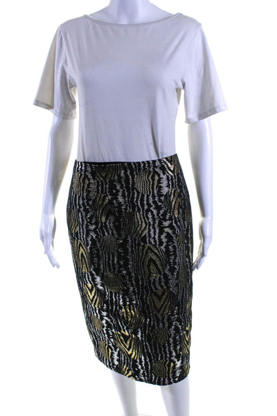 Bibhu Mohapatra Womens Metallic Jacquard Pencil Skirt Black Silver Gold Size 6