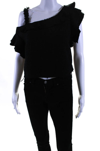 Proenza Schouler Womens Boucle Asymmetrical One Shoulder Top Blouse Black Size 4