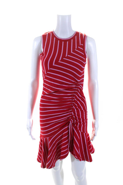 Parker Womens Jersey Knit Striped Ruched Sleeveless T-Shirt Dress Red Size XS