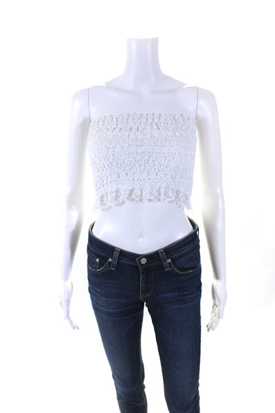 Charo Ruiz Womens Textured Knit Crochet Trim Crop Top White Size Small