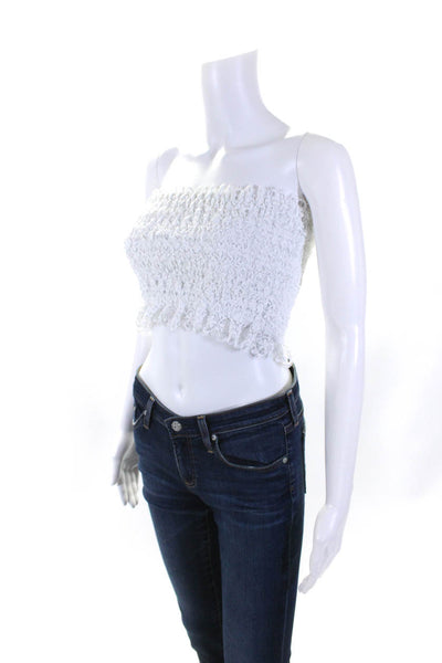 Charo Ruiz Womens Textured Knit Crochet Trim Crop Top White Size Small