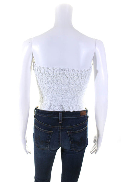 Charo Ruiz Womens Textured Knit Crochet Trim Crop Top White Size Small