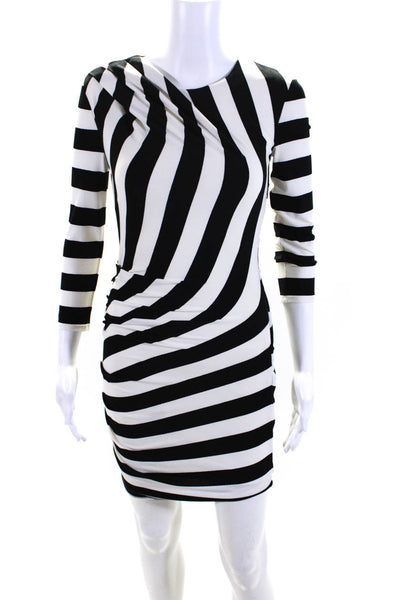 Juicy Couture Womens Long Sleeve Striped Mini Sheath Dress Black White Size XS