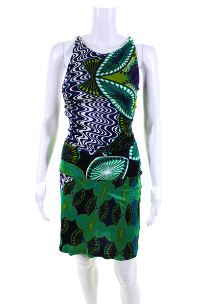 M Missoni Womens Lace Up Halter Abstract Mini Sheath Dress Green Blue Size 6